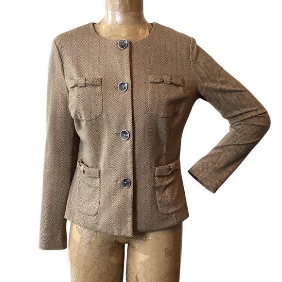 CABI Penny Blazer Tan Herringbone Fleck 3170 Lady Jacket Quiet Luxury Sz S #324C - Picture 4 of 13